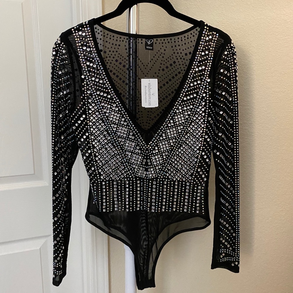 Black rhinestone bodysuit